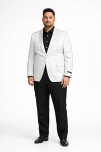 Prom Tuxedo 2026 - Men's Slim Fit Wedding & Prom Tonal Paisley White Tuxedo Jacket