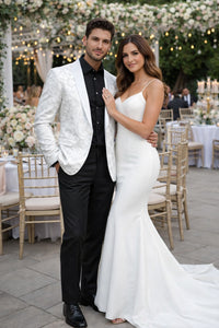 Prom Tuxedo 2026 - Men's Slim Fit Wedding & Prom Tonal Paisley White Tuxedo Jacket