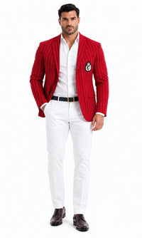 Purple Pinstripe Blazer With White Pants - Suit - Party Blazer
