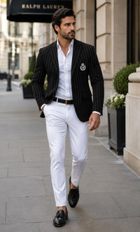 Purple Pinstripe Blazer With White Pants - Suit - Party Blazer