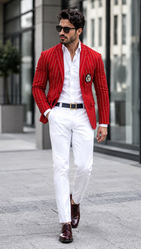 Purple Pinstripe Blazer With White Pants - Suit - Party Blazer