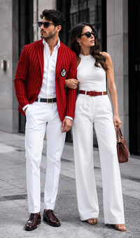 Purple Pinstripe Blazer With White Pants - Suit - Party Blazer