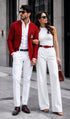 Purple Pinstripe Blazer With White Pants - Suit - Party Blazer