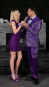 Mens Shiny Stretch Pants Solid Color Slim Fit Sateen Flashy Metallic Slacks in Color "Purple"