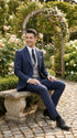 Men’s Navy Blue Three Piece Formal Suit – Cutaway Tuxedo Blazer Trousers for Wedding Tailcoat