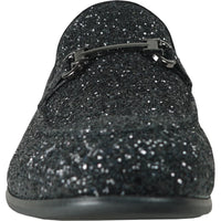 Bravo Mens Modern Glitter Sequin Prom Tuxedo Buckle Loafer in Black - Men's Dress Shoes
