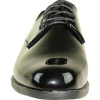 Bravo Mens Classic Plain Square Toe Shiny Patent Tuxedo Dress Shoe in Black