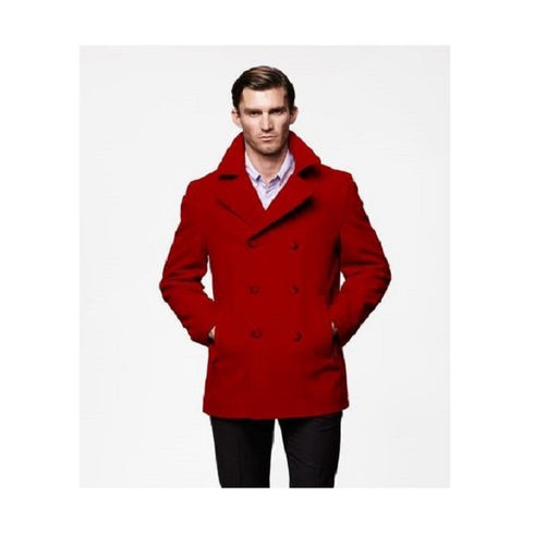 Red Dress Wool Coat Dark Red double breasted Style Coat Mens Red Overcoat Red Winter Coat Peacoat