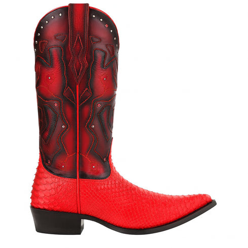 Men's King Exotic Boots Genuine Python 3x Toe Red (495vf5712)