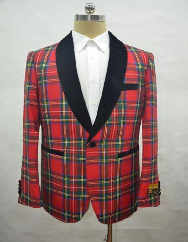 Big and Tall Holiday Jackets - Christmas Tartan Plaid Sport Jacket For Big Man in Color Red Tartan Scottish Pattern