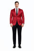 Men’s Slim Fit Red Satin Blazer – Elegant Two-Button Formal Suit Jacket for Weddings, in Red Color