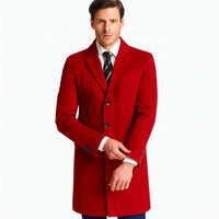 Mens Red Pea Coat-Three Quarter Wool Car Coat