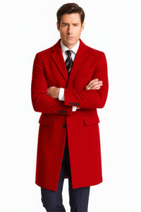 Mens Red Pea Coat-Three Quarter Wool Car Coat
