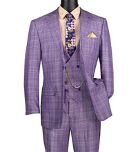 Regular Fit Light Purple Glen Plaid Three-Piece Suit 