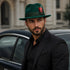 Gangster 100% Australian Wool Crushable Mens Fedora Hat - Removable Feather Gangster  Hunter Green Mens Fedora Hat