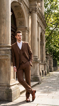 Men’s Brown Sharkskin 3-Piece Suit – Regular Fit Single-Breasted Wedding, Business and Formal Suit