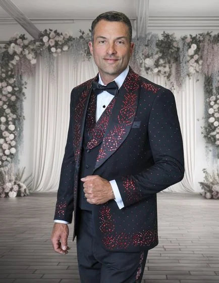 Statement Men's 3 Piece Tuxedo - Colorful Rhinestone Design