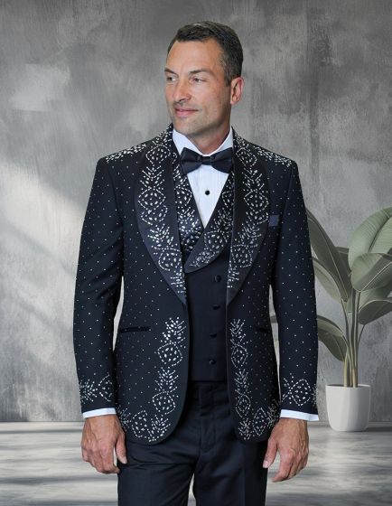 Statement Men's 3 Piece Tuxedo - Colorful Rhinestone Design