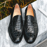 Zelli Roma Genuine Caiman Crocodile Penny Loafer in Black