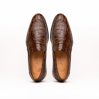 Zelli Roma Genuine Caiman Crocodile Penny Loafers in Cognac
