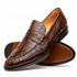 Zelli Roma Genuine Caiman Crocodile Penny Loafers in Cognac