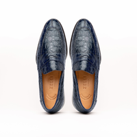 Zelli Roma Classic Penny Loafers in Genuine Caiman Crocodile Navy