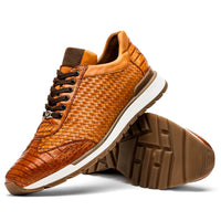 Marco Di Milano Roma Brandy Genuine Caiman Crocodile / Woven Leather Fashion Sneakers