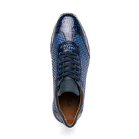 Marco Di Milano Roma Navy Genuine Caiman Crocodile / Woven Leather Fashion Sneakers