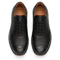 Marco Di Milano Roma Men's Shoes Black Genuine Caiman Crocodile / Woven Leather Fashion Sneakers