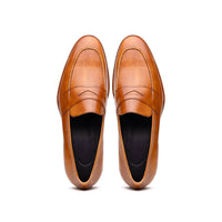 Zelli Roma Hand-Burnished Calfskin Penny Loafers in Camel