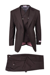 Tiglio Italian Suit - Real Wool Fabric Super 150's San Giovesse Brown, Wide Leg Suit & Vest in Color Brown