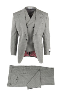 Tiglio Italian Suit - Real Wool Fabric Super 150's San Giovesse Black and White Check, Wide Leg Suit & Vest in Color Black and White