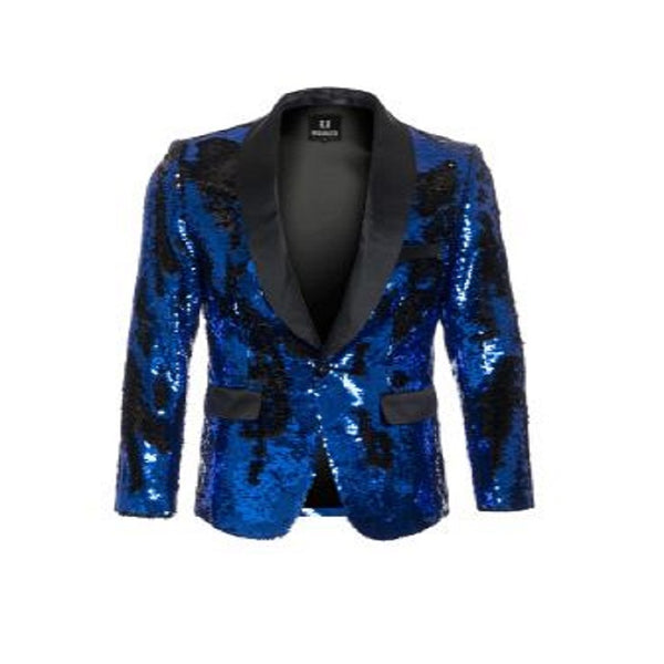 1 Button Reversible Sequin Blazer In Royal Blue and Black