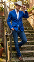 Men’s Shiny Royal Blue Cowboy Blazer – Western Style Satin Finish Blazer for Party, Country Events and Evening Wear