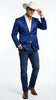 Men’s Shiny Royal Blue Cowboy Blazer – Western Style Satin Finish Blazer for Party, Country Events and Evening Wear