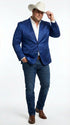 Men’s Shiny Royal Blue Cowboy Blazer – Western Style Satin Finish Blazer for Party, Country Events and Evening Wear