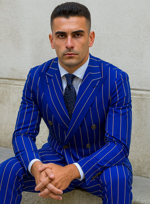 Royal Blue Pinstripe Suit - Gangster Suit - 1920's Suit - Double Breasted Suit