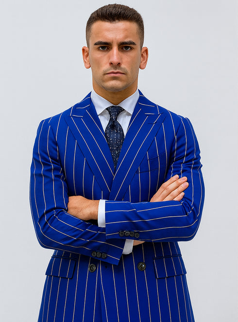 Royal Blue Pinstripe Suit - Gangster Suit - 1920's Suit - Double Breasted Suit