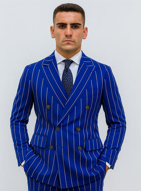 Royal Blue Pinstripe Suit - Gangster Suit - 1920's Suit - Double Breasted Suit
