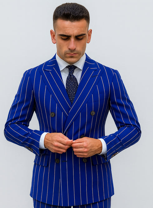 Royal Blue Pinstripe Suit - Gangster Suit - 1920's Suit - Double Breasted Suit