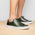 Zelli Russo Burnished Calfskin and Crocodile Luxury Sneakers in Olive