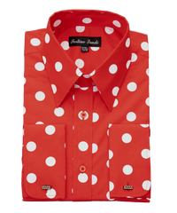 Mens Fashion Polka Dot Dress Shirt – Red White Cotton French Cuff Design