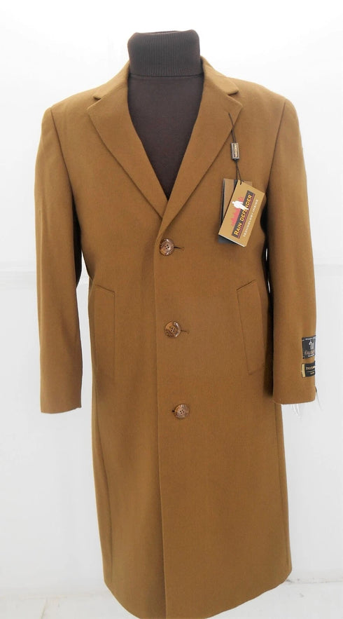 Mens Camel Tailored Overcoat – Full Length Wool Cashmere Coat