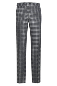 Mens Designer Slim Fit Peak Lapel Suit in Grey Windowpane Plaid