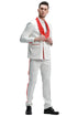 Men's Slim Fit Double Breasted Paisely Smoking Jacket Prom & Wedding Tuxedo In White & Red