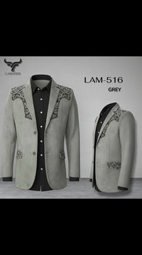 Men's Suede Cowboy Blazer Ultra Slim Fit LAM-516 in Color Gray