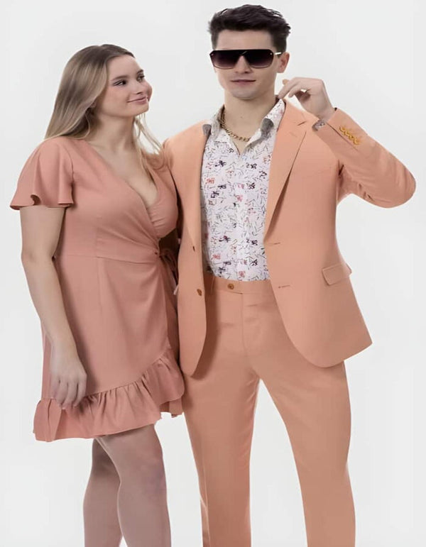 Linen Suit - Mens Summer Suits in Salmon - Beach  Wedding Peach Prom Tuxedos