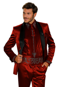 Sateen Fabric Suit - Shiny Tuxedo - Prom Suit - Groom Tuxedos - Red