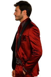 Sateen Fabric Suit - Shiny Tuxedo - Prom Suit - Groom Tuxedos - Red