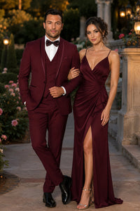 Mens One Button Satin Trim Shawl Tuxedo in Burgundy Wool